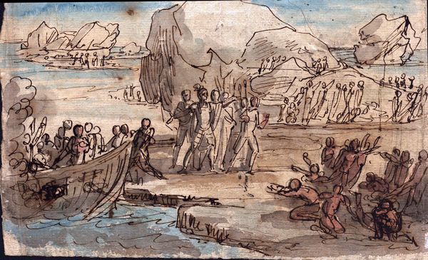 Recto: studio di colore per uno sbarco - Verso: schizzo a inchiostro per uno sbarco  - Asta Stampe e Disegni dal XVI al XX secolo - Associazione Nazionale - Case d'Asta italiane