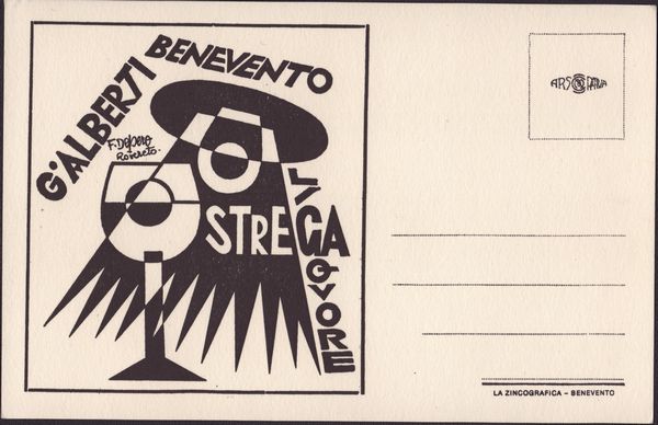 FORTUNATO DEPERO : Liquore Strega G. ALBERTI Benevento  - Asta Stampe e Disegni dal XVI al XX secolo - Associazione Nazionale - Case d'Asta italiane