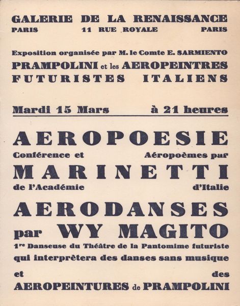 Prampolini et les Aeropeintre ... Aeropoemes par Marinetti. Galerie de la Renaissance Paris 15 mars [1932]  - Asta Stampe e Disegni dal XVI al XX secolo - Associazione Nazionale - Case d'Asta italiane
