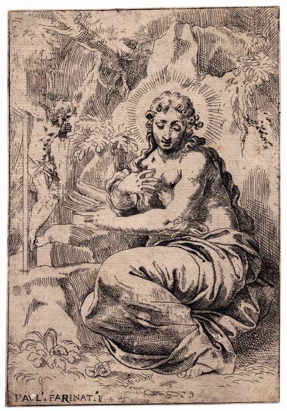 Paolo Farinati : Maria Maddalena nel deserto  - Asta Stampe e Disegni dal XVI al XX secolo - Associazione Nazionale - Case d'Asta italiane