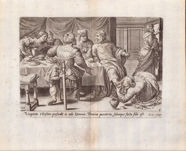 Jan Collaert : Maria Maddalena unge i piedi di Cristo, da Maarten de Vos.  - Asta Stampe e Disegni dal XVI al XX secolo - Associazione Nazionale - Case d'Asta italiane