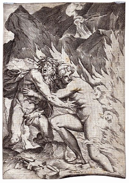 AGOSTINO CARRACCI : Orfeo ed Euridice, da Lascivie  - Asta Stampe e Disegni dal XVI al XX secolo - Associazione Nazionale - Case d'Asta italiane