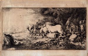 Giovanni Benedetto Castiglione detto Il Grechetto - Gli animali entrano nell'arca di No.