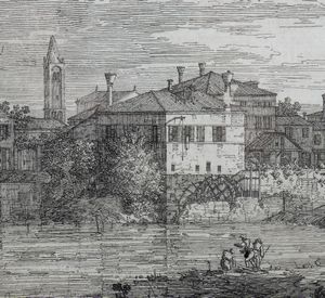 Giovanni Antonio Canal Il Canaletto : Veduta di Dolo sulla riva del fiume  - Asta Stampe e Disegni dal XVI al XX secolo - Associazione Nazionale - Case d'Asta italiane