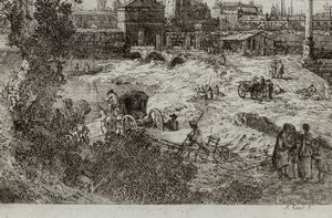 Giovanni Antonio Canal Il Canaletto : Capriccio con edifici padovani  - Asta Stampe e Disegni dal XVI al XX secolo - Associazione Nazionale - Case d'Asta italiane