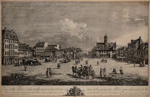 Bernardo  Bellotto detto Canaletto - Vue de la Place de la Villeneuve de Dresden