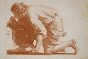 Antoine Carrée<br>Marie Adelaide Louise Duclos : Uomo che raccoglie acqua con una brocca - Giovane con una brocca  - Asta Stampe e Disegni dal XVI al XX secolo - Associazione Nazionale - Case d'Asta italiane