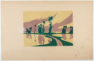 Charles Victor Guilloux : L'Inondation (Paysage aux peupliers)  - Asta Stampe e Disegni dal XVI al XX secolo - Associazione Nazionale - Case d'Asta italiane
