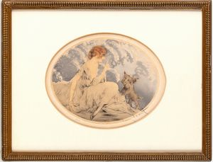LOUIS ICART : Fanciulla con un zwergschnauzer - Fanciulla con un schitzu  - Asta Stampe e Disegni dal XVI al XX secolo - Associazione Nazionale - Case d'Asta italiane