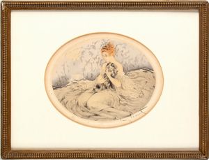 LOUIS ICART : Fanciulla con un zwergschnauzer - Fanciulla con un schitzu  - Asta Stampe e Disegni dal XVI al XX secolo - Associazione Nazionale - Case d'Asta italiane