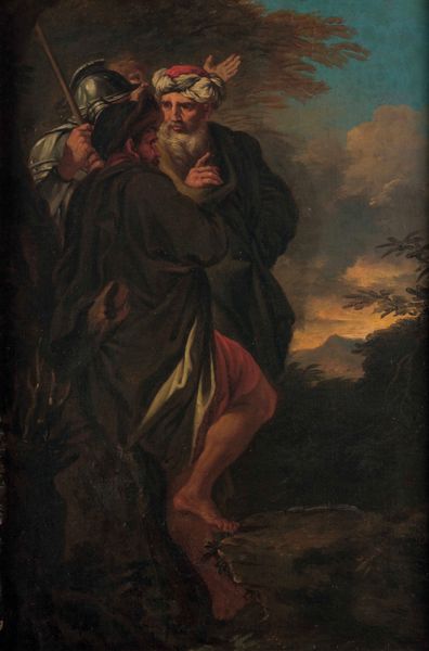 Scuola del XVIII secolo Tre figure entro paesaggio  - Asta Dipinti Antichi - Associazione Nazionale - Case d'Asta italiane