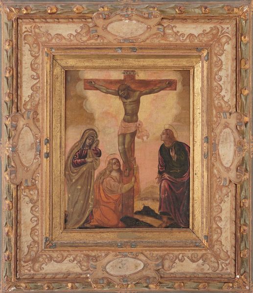 Scuola veneto-cretese del XVII secolo Calvario  - Asta Dipinti Antichi - Associazione Nazionale - Case d'Asta italiane