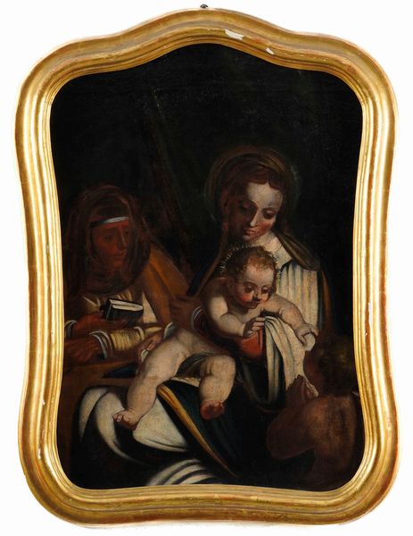 Scuola genovese del XVII secolo Madonna con Bambino, Sant'Anna e San Giovannino  - Asta Dipinti Antichi - Associazione Nazionale - Case d'Asta italiane
