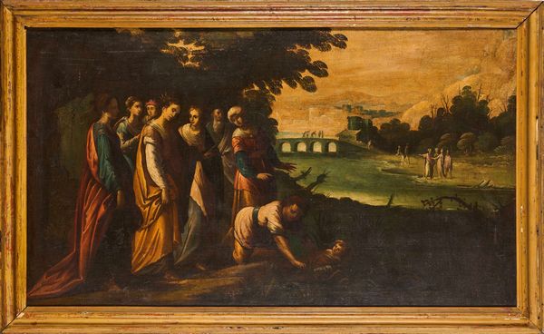 Scuola italiana del XVII secolo Ritrovamento di Mos  - Asta Dipinti Antichi - Associazione Nazionale - Case d'Asta italiane