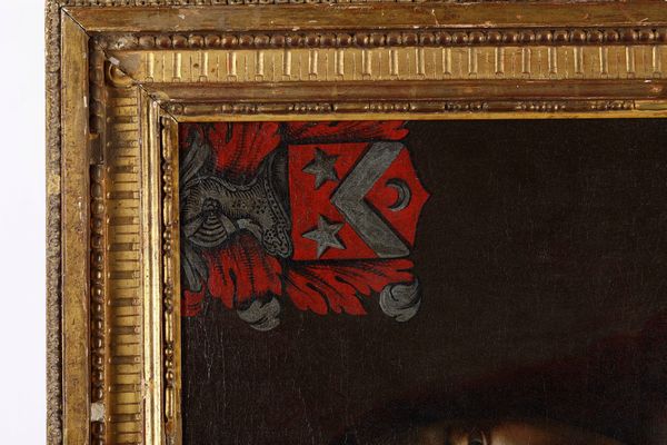 Scuola del XVII secolo Ritratto di gentiluomo con stemma  - Asta Dipinti Antichi - Associazione Nazionale - Case d'Asta italiane