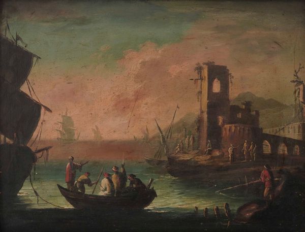 Francesco Antoniani : Veduta costiera con imbarcazioni e architetture  - Asta Dipinti Antichi - Associazione Nazionale - Case d'Asta italiane