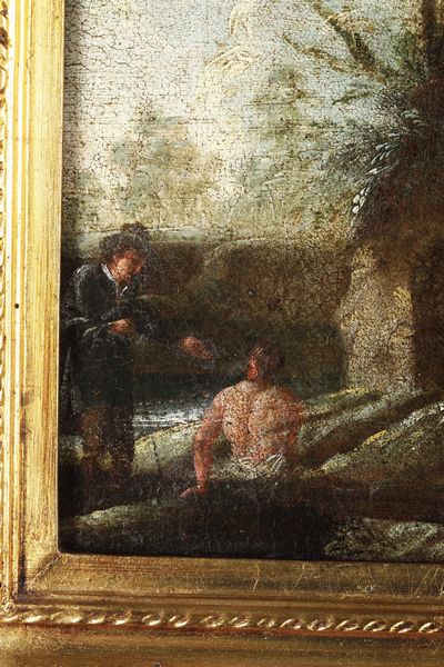 Scuola del XVII secolo Paesaggio con architetture e figure  - Asta Dipinti Antichi - Associazione Nazionale - Case d'Asta italiane