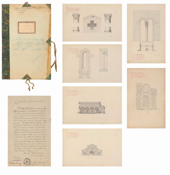 Scuola del XX secolo Progetti per il restauro della Basilica di Cadiponte  - Asta Dipinti Antichi - Associazione Nazionale - Case d'Asta italiane