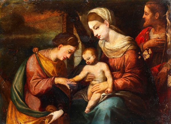 Scuola italiana del XVII secolo Matrimonio mistico di Santa Caterina  - Asta Dipinti Antichi - Associazione Nazionale - Case d'Asta italiane