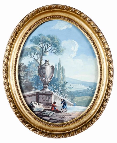 Scuola italiana del XVIII secolo Paesaggio con architetture e figure  - Asta Dipinti Antichi - Associazione Nazionale - Case d'Asta italiane