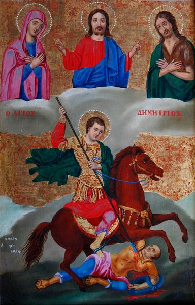 Scuola del XIX secolo Madonna, Ges, San Giovanni Battista e Santo a cavallo  - Asta Dipinti Antichi - Associazione Nazionale - Case d'Asta italiane