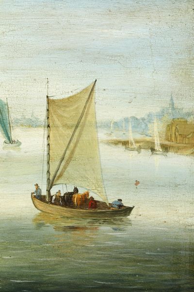 Scuola del XIX/XX secolo Paesaggio costiero con figure e imbarcazioni  - Asta Dipinti Antichi - Associazione Nazionale - Case d'Asta italiane