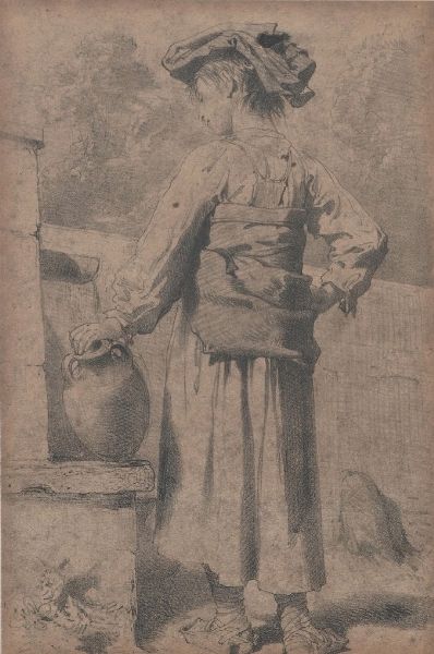 Scuola del XIX secolo Figura di popolana alla fontana  - Asta Dipinti Antichi - Associazione Nazionale - Case d'Asta italiane