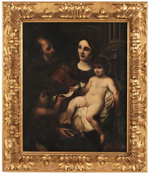 Scuola del XVII secolo Sacra Famiglia con San Giovannino  - Asta Dipinti Antichi - Associazione Nazionale - Case d'Asta italiane