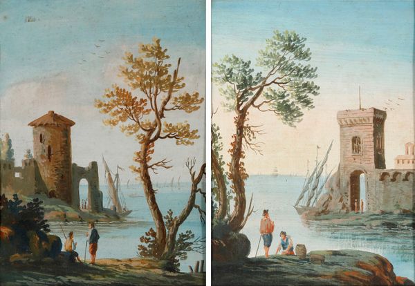 Scuola del XIX secolo Vedute costiere  - Asta Dipinti Antichi - Associazione Nazionale - Case d'Asta italiane