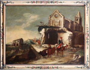 Antonio Travi detto il Sestri - Paesaggio con rovine, contadini e pastori