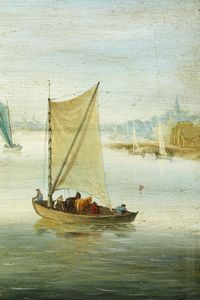 Scuola del XIX/XX secolo Paesaggio costiero con figure e imbarcazioni  - Asta Dipinti Antichi - Associazione Nazionale - Case d'Asta italiane