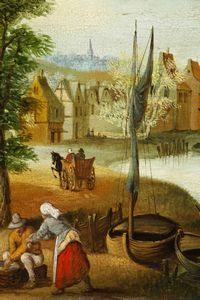 Scuola del XIX/XX secolo Paesaggio costiero con figure e imbarcazioni  - Asta Dipinti Antichi - Associazione Nazionale - Case d'Asta italiane