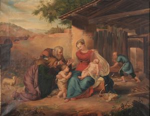 Scuola del XIX secolo Sacra Famiglia con San Giovannino e Sant'Anna  - Asta Dipinti Antichi - Associazione Nazionale - Case d'Asta italiane