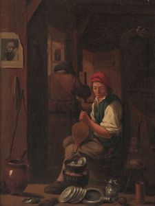DAVID TENIERS - Interno con figure di popolani