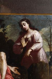 Scuola del XVII secolo Le tentazioni di Sant'Antonio Abate  - Asta Dipinti Antichi - Associazione Nazionale - Case d'Asta italiane
