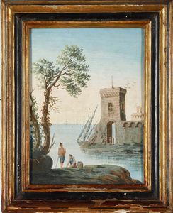 Scuola del XIX secolo Vedute costiere  - Asta Dipinti Antichi - Associazione Nazionale - Case d'Asta italiane