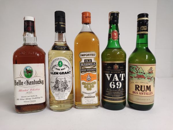 Belle Kentucky, Glen Grant, Old Bushmills, Vat 69, Des Antilles, Whisky & Rum  - Asta Spring Wines and Spirits - Associazione Nazionale - Case d'Asta italiane