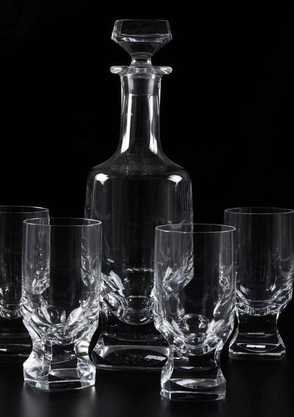 Otto bicchieri e una bottiglia.<BR>Repubblica Ceca, Manifattura Moser, seconda met del XX secolo.  - Asta  Arredi per la tavola - Associazione Nazionale - Case d'Asta italiane