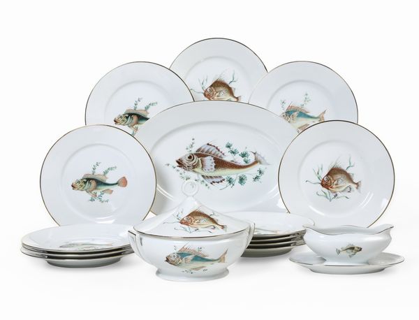 Servizio da pesce.<BR>Doccia, Manifattura Richard Ginori, seconda met� del XX secolo.<BR>  - Asta  Arredi per la tavola - Associazione Nazionale - Case d'Asta italiane
