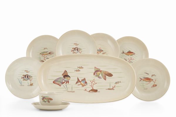 Servizio da pesce.<BR>Richard Ginori, met del XX secolo circa.  - Asta  Arredi per la tavola - Associazione Nazionale - Case d'Asta italiane