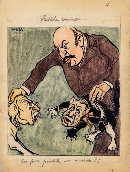 Nasica (Augusto Majani) : Fatiche vane  - Asta Fumetti: Tavole e Illustrazioni Originali - Associazione Nazionale - Case d'Asta italiane