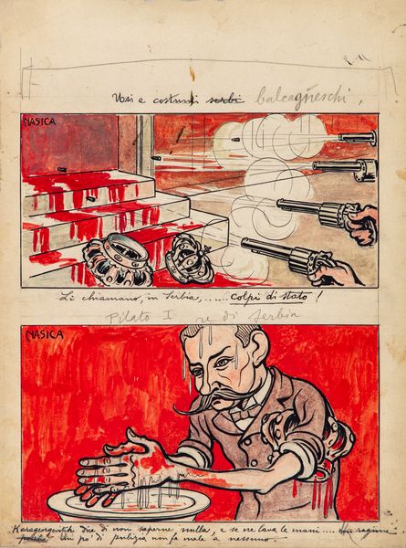 Nasica (Augusto Majani) : Usi e costumi serbi - Pilato I Re di Serbia  - Asta Fumetti: Tavole e Illustrazioni Originali - Associazione Nazionale - Case d'Asta italiane