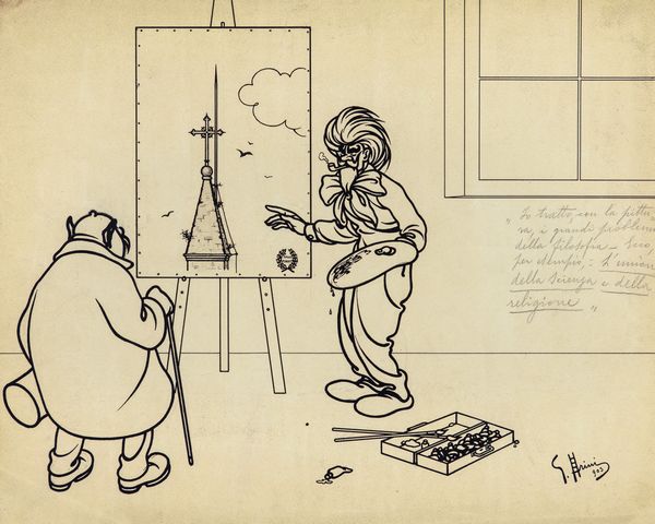 Giuseppe Scalarini : L'unione della scienza e della religione  - Asta Fumetti: Tavole e Illustrazioni Originali - Associazione Nazionale - Case d'Asta italiane