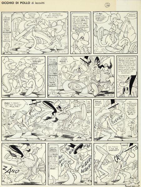 Benito Jacovitti : Cocco Bill - Occhio di Pollo e... i polli con locchio  - Asta Fumetti: Tavole e Illustrazioni Originali - Associazione Nazionale - Case d'Asta italiane