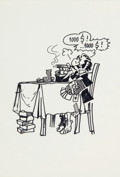 Magnus (Roberto Raviola) : Autoritratto al tavolo da gioco  - Asta Fumetti: Tavole e Illustrazioni Originali - Associazione Nazionale - Case d'Asta italiane