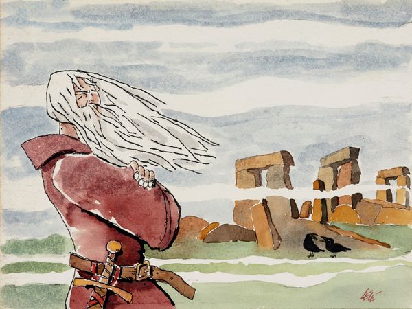 Lele Vianello : Mago Merlino a Stonehenge  - Asta Fumetti: Tavole e Illustrazioni Originali - Associazione Nazionale - Case d'Asta italiane