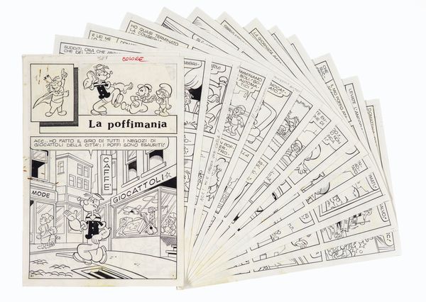 Sandro Dossi : Braccio di ferro - La poffimania  - Asta Fumetti: Tavole e Illustrazioni Originali - Associazione Nazionale - Case d'Asta italiane