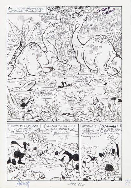 Sergio Asteriti : Topolino e il mistero dei dinosauri  - Asta Fumetti: Tavole e Illustrazioni Originali - Associazione Nazionale - Case d'Asta italiane