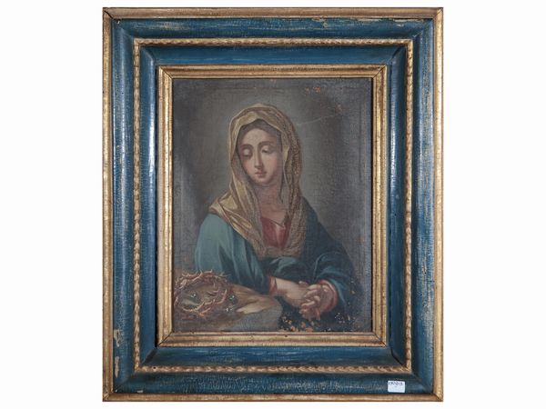 Da Francesco Trevisani : Madonna in meditazione sui simboli della passione  - Asta Un'antica dimora marchigiana: Arredi antichi e Arte contemporanea - Associazione Nazionale - Case d'Asta italiane