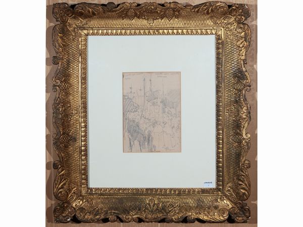 Telemaco Signorini : Processione  - Asta Un'antica dimora marchigiana: Arredi antichi e Arte contemporanea - Associazione Nazionale - Case d'Asta italiane